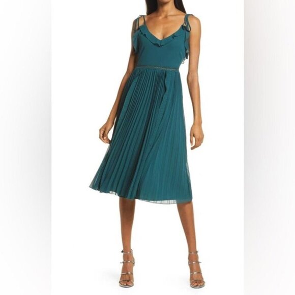 Lulus Dresses & Skirts - Teal Pleated Midi Dress with Tie Straps